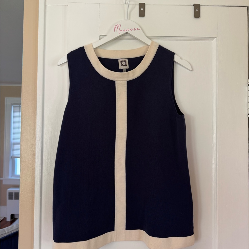 Anne Klein Boxy Blue and Cream Tank Top